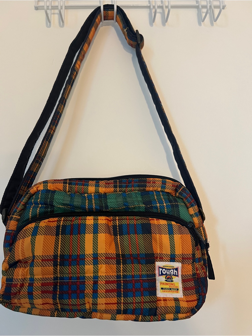 Rough Plaid Crossbody Bag In Mustard, Green & Blue